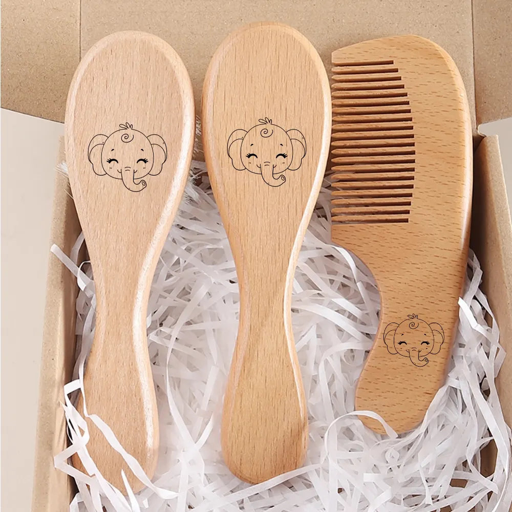 Saashi Custom Name Baby Hair Brush and Beechwood Comb Set