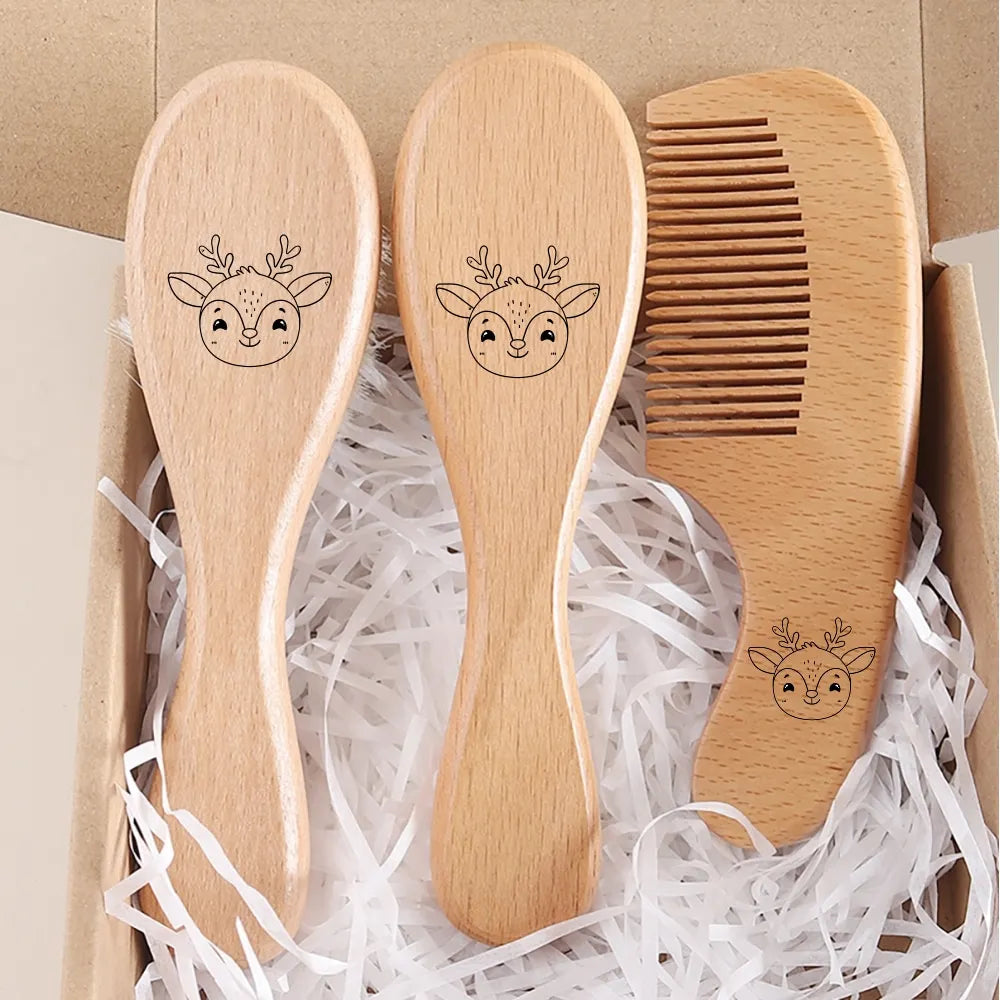 Saashi Custom Name Baby Hair Brush and Beechwood Comb Set