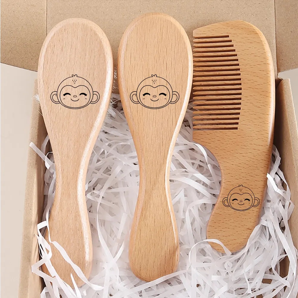 Saashi Custom Name Baby Hair Brush and Beechwood Comb Set