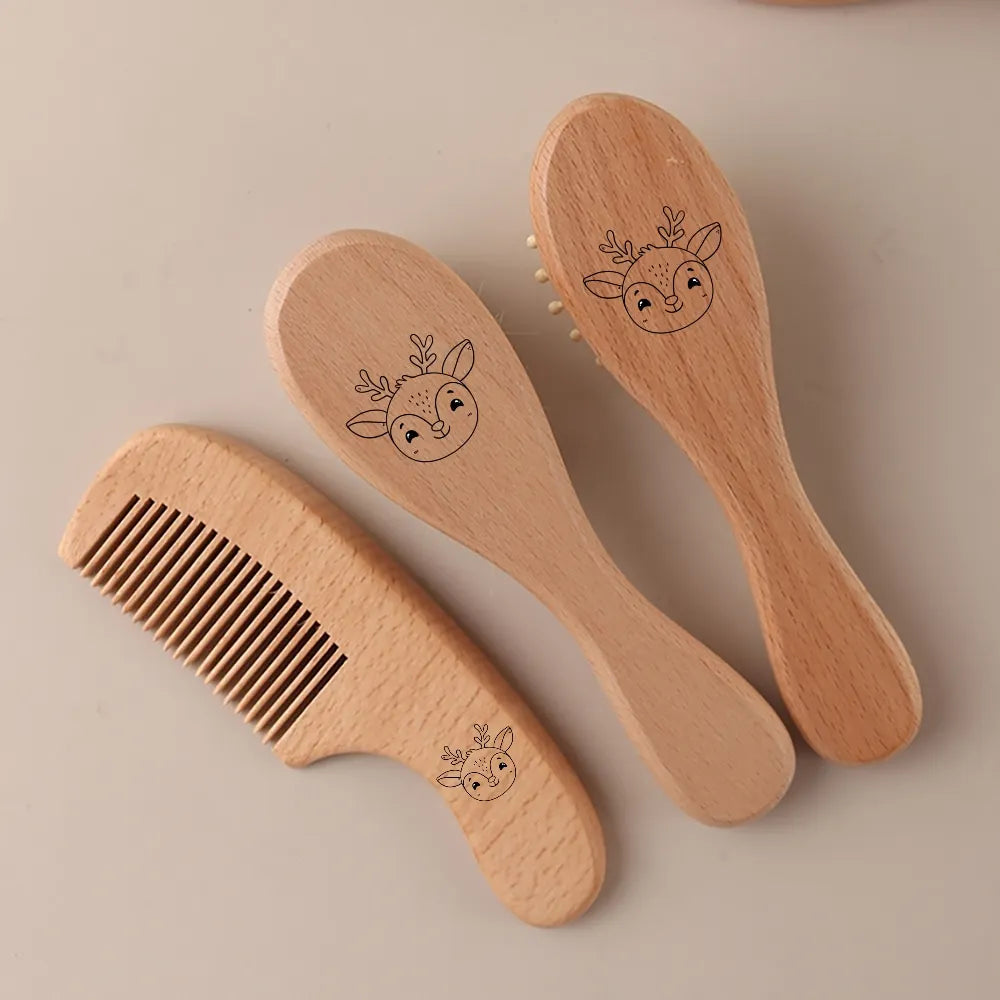 Saashi Custom Name Baby Hair Brush and Beechwood Comb Set