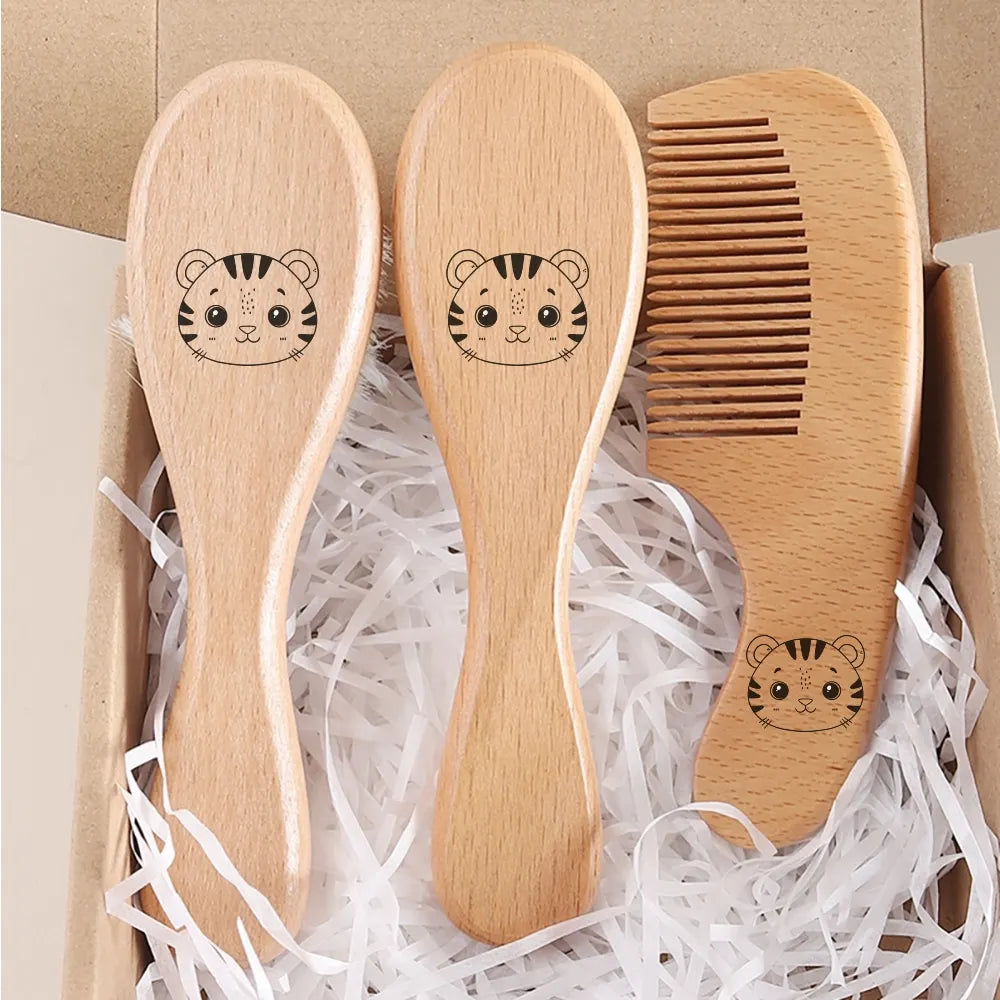 Saashi Custom Name Baby Hair Brush and Beechwood Comb Set