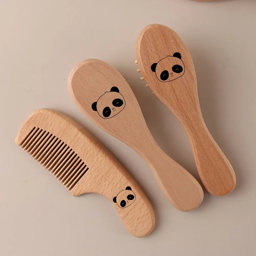 Saashi Custom Name Baby Hair Brush and Beechwood Comb Set