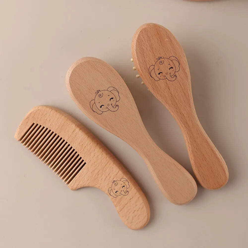 Saashi Custom Name Baby Hair Brush and Beechwood Comb Set